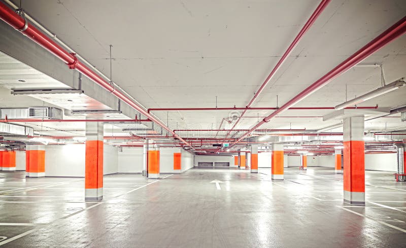 Retro filtered photo of underground parking. royalty free stock photo