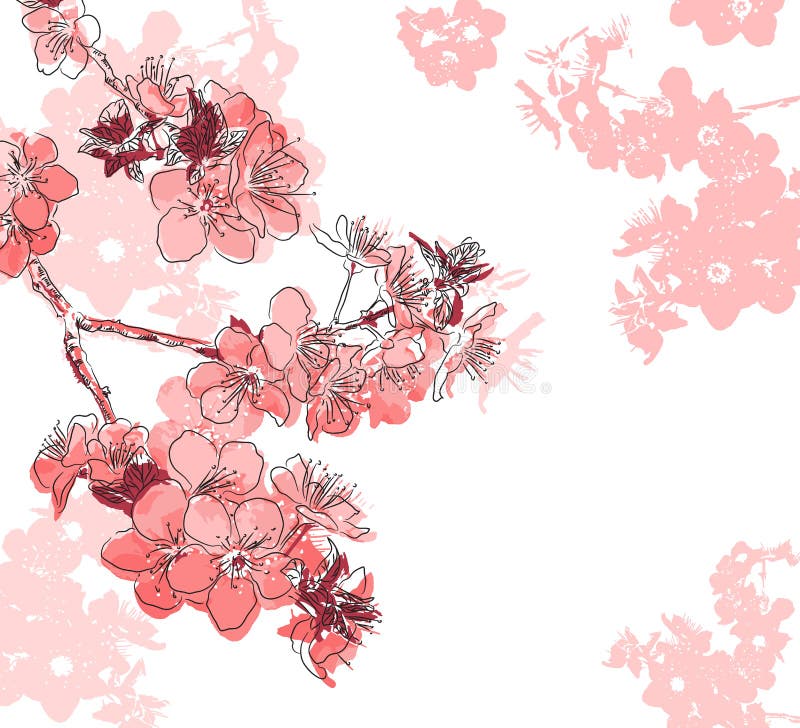 Retro Floral Background with a Flower Sakura Stock Vector