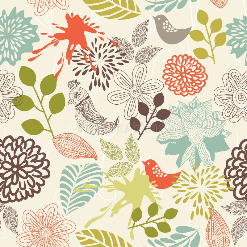 Retro floral seamless background in vector royalty free illustration