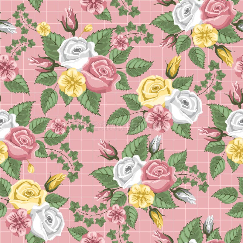 Retro flower seamless pattern - roses