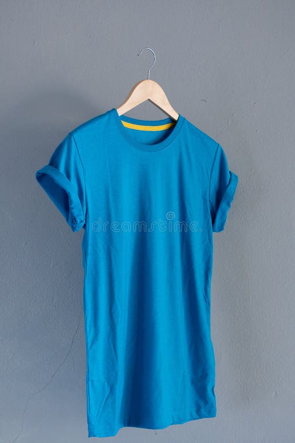 Retro Fold Blue Cotton T-Shirt Clothes Mock Up Template on Grunge White ...