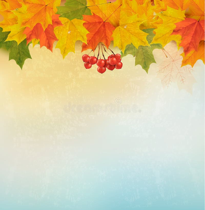Retro fondo di autunno con le foglie variopinte illustrazione di stock