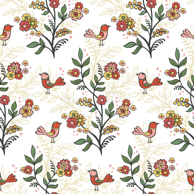 Retro fondo floreale romantico con i fiori e gli uccelli illustrazione vettoriale Retro fondo floreale romantico con i fiori e gli uccelli illustrazione vettoriale