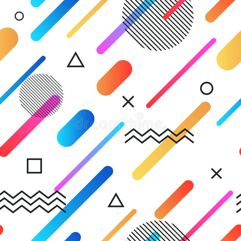 Retro fondo senza cuciture di stile astratto di Memphis con le forme geometriche semplici multicolori Modello con i triangoli illustrazione vettoriale Retro fondo senza cuciture di stile astratto di Memphis con le forme geometriche semplici multicolori Modello con i triangoli illustrazione vettoriale