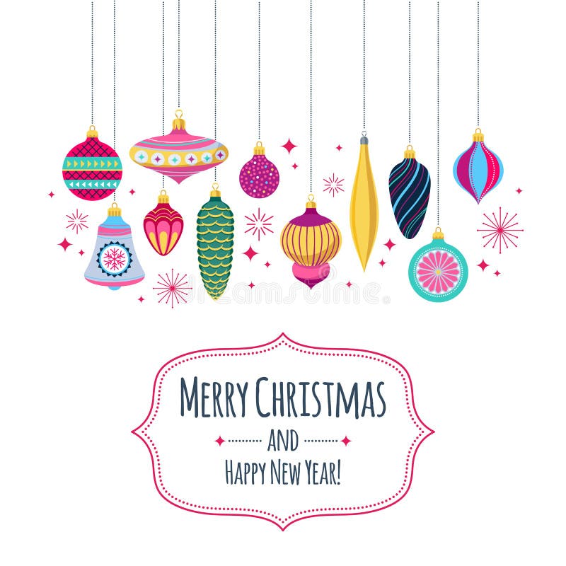 Retro fondo variopinto delle bagattelle Palle decorative dell'albero di Natale illustrazione vettoriale