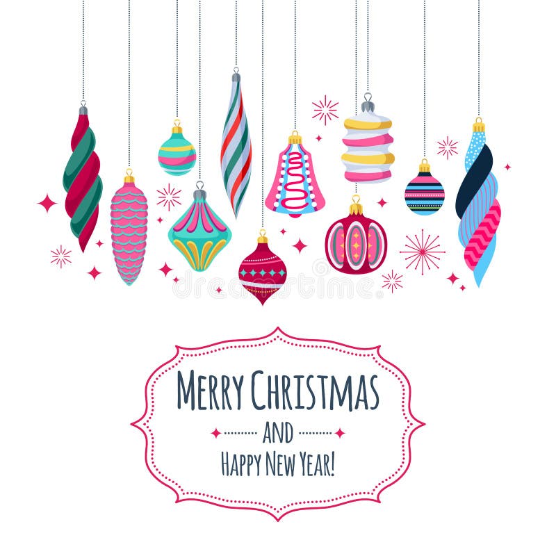 Retro fondo variopinto delle bagattelle Palle decorative dell'albero di Natale illustrazione di stock