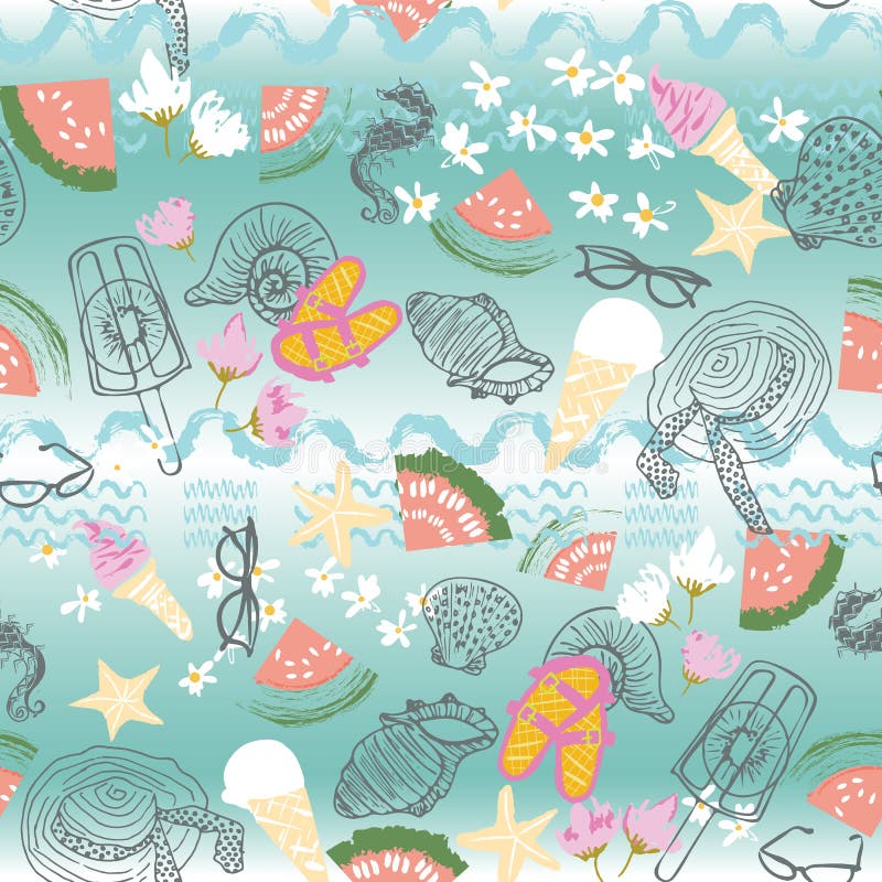 Retro fondo variopinto di vacanza della spiaggia di estate Reticolo senza giunte royalty illustrazione gratis Retro fondo variopinto di vacanza della spiaggia di estate Reticolo senza giunte royalty illustrazione gratis