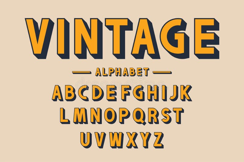 Retro fonte audace ed alfabeto Forti lettere con le ombre lunghe nello stile d'annata Retro tipografia