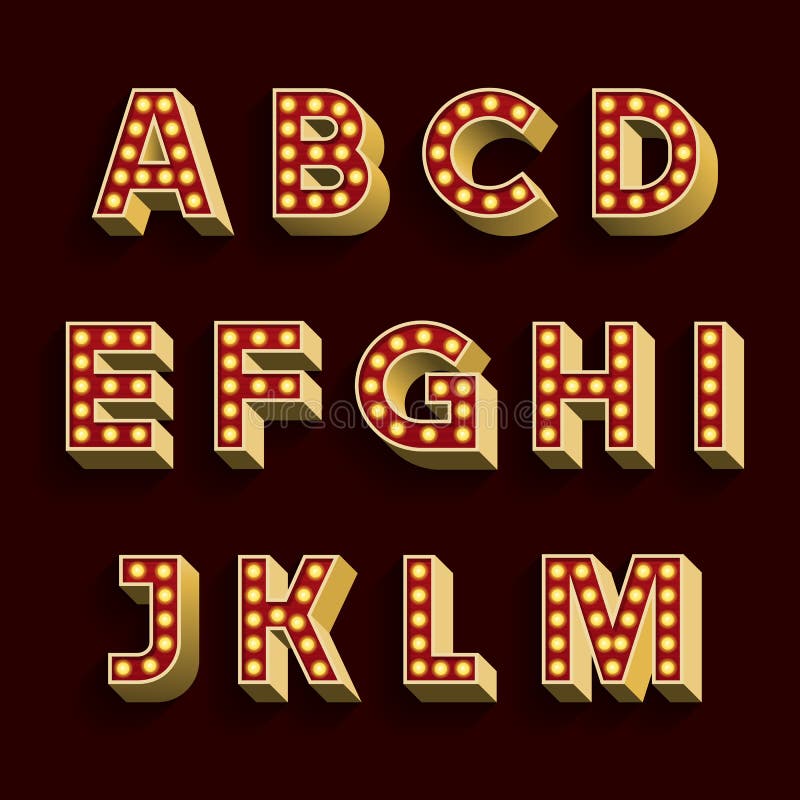 3D retro type letters with light bulbs and shadow on a dark background. 3D retro type letters with light bulbs and shadow on a dark background.