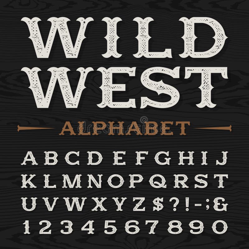 Retro fonte di vettore sporca occidentale di alfabeto