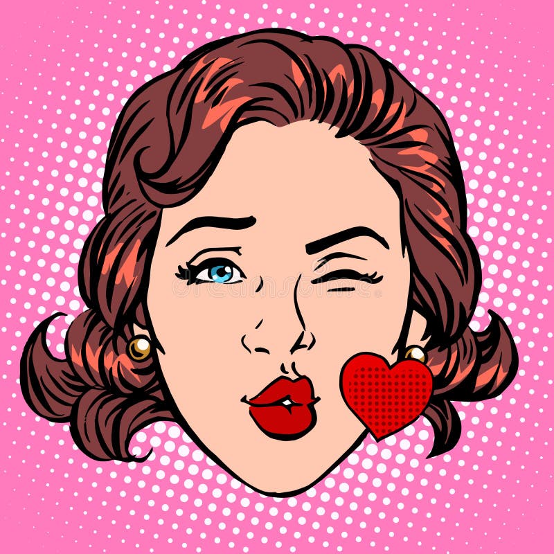 Retro fronte della donna del cuore di bacio di amore di Emoji royalty illustrazione gratis Retro fronte della donna del cuore di bacio di amore di Emoji royalty illustrazione gratis
