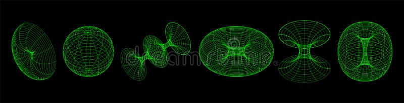 Retro futuristic abstract wireframe shapes. Vector set of geometric 3d brutalism figures royalty free stock photography
