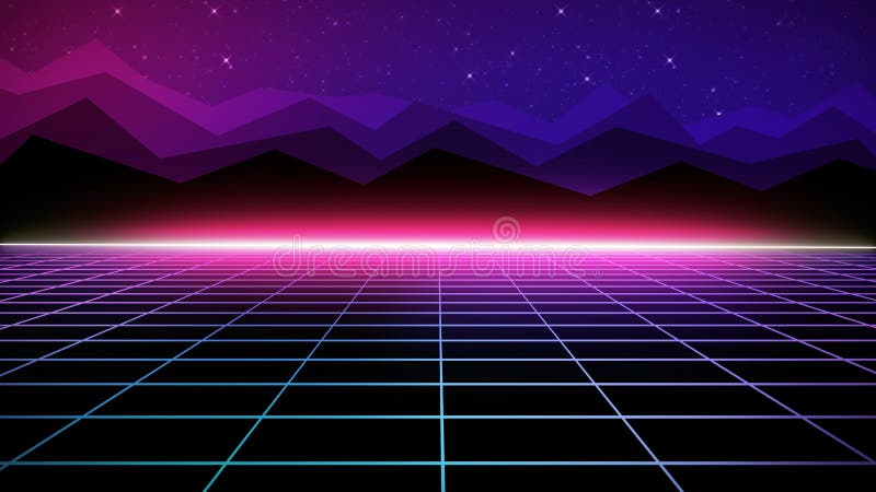 3D rendering retro futuristic bright background with a grid. 80s graphic design, retro fantasy stock illustration