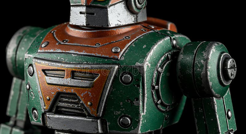 Retro Futuristic Robot Torso, Weathered Green and Silver Metal royalty free illustration