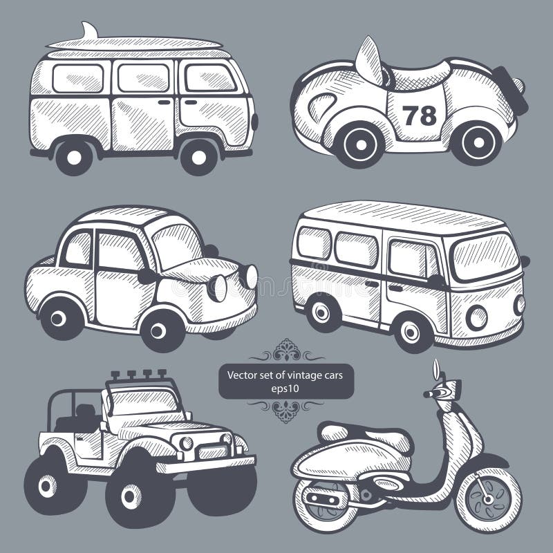 Retro geplaatste auto'spictogrammen royalty-vrije illustratie Retro geplaatste auto'spictogrammen royalty-vrije illustratie