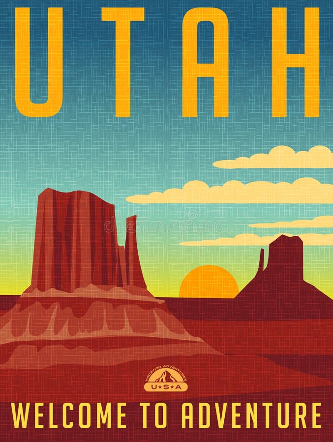 Retro geïllustreerde reisaffiche voor Utah