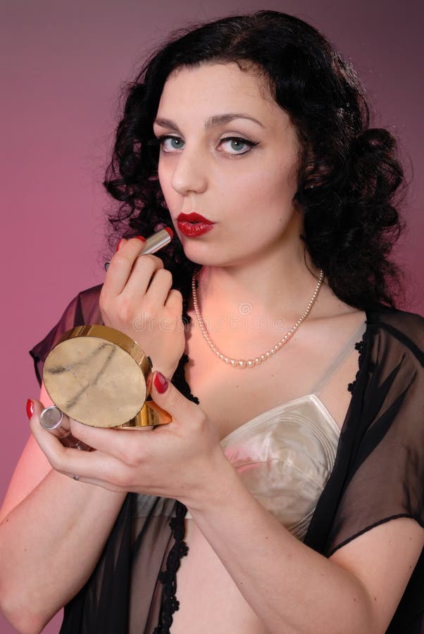 Retro Girl Applying Lipstick Royalty Free Stock Photo Image 4833745
