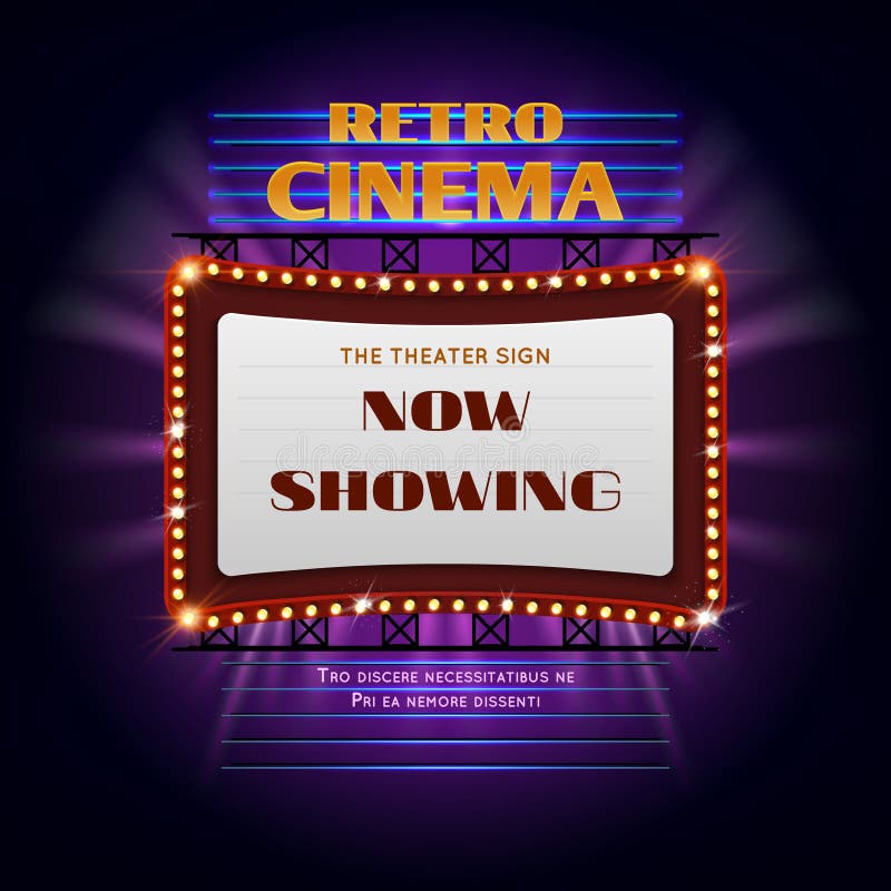 Retro- glühendes helles Zeichen Hollywood-Kinos 3d stock abbildung