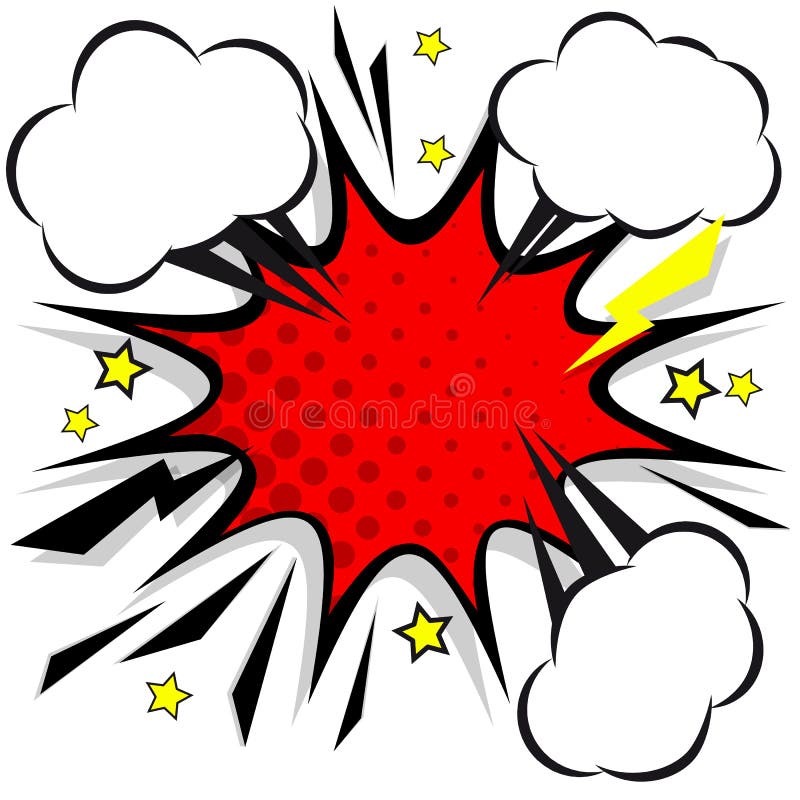 Retro grappige bellen van de ontwerptoespraak Flitsexplosie met wolken vector illustratie Retro grappige bellen van de ontwerptoespraak Flitsexplosie met wolken vector illustratie