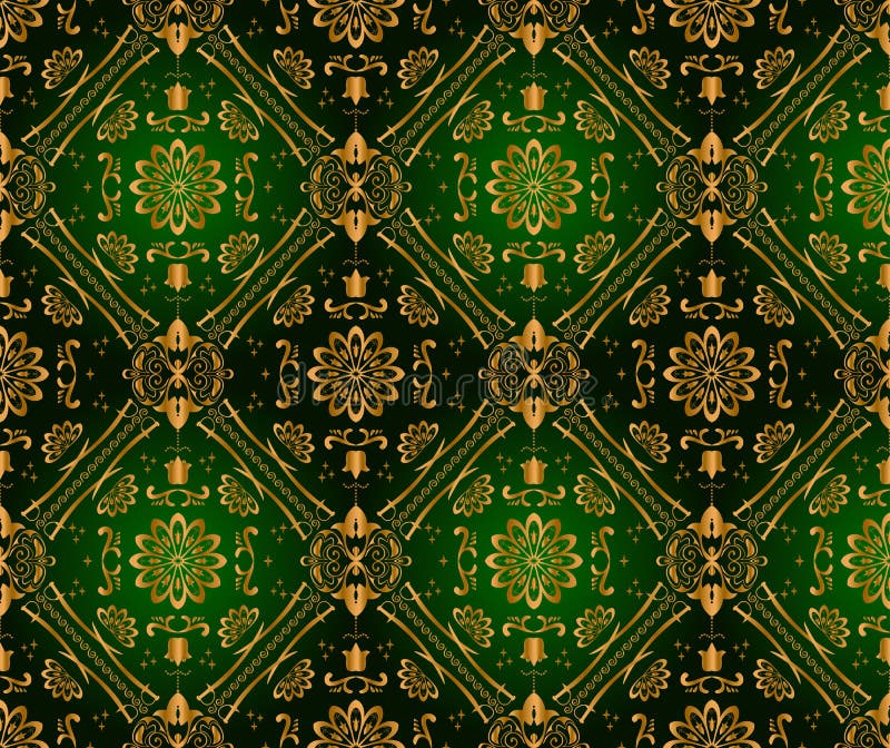 Retro Green Wallpaper. Seamless Stock Vector Illustration of green