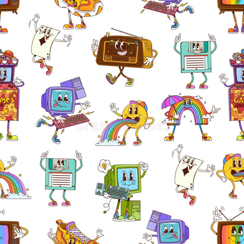 Retro groovy characters seamless pattern vector illustration
