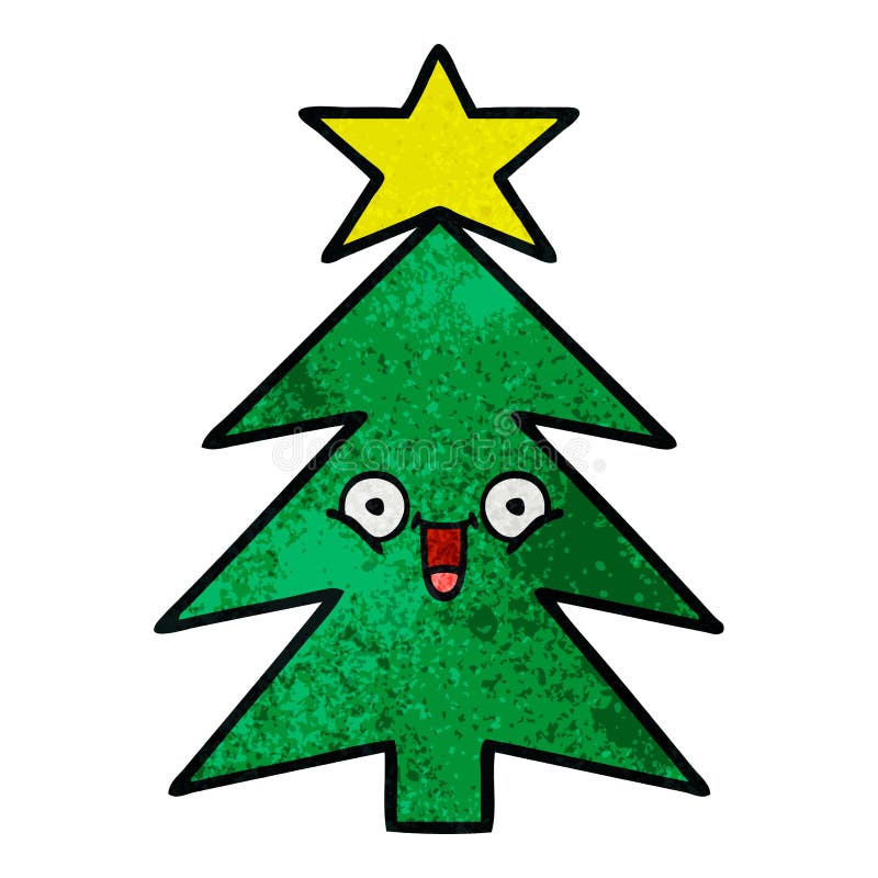 retro grunge texture cartoon of a christmas tree