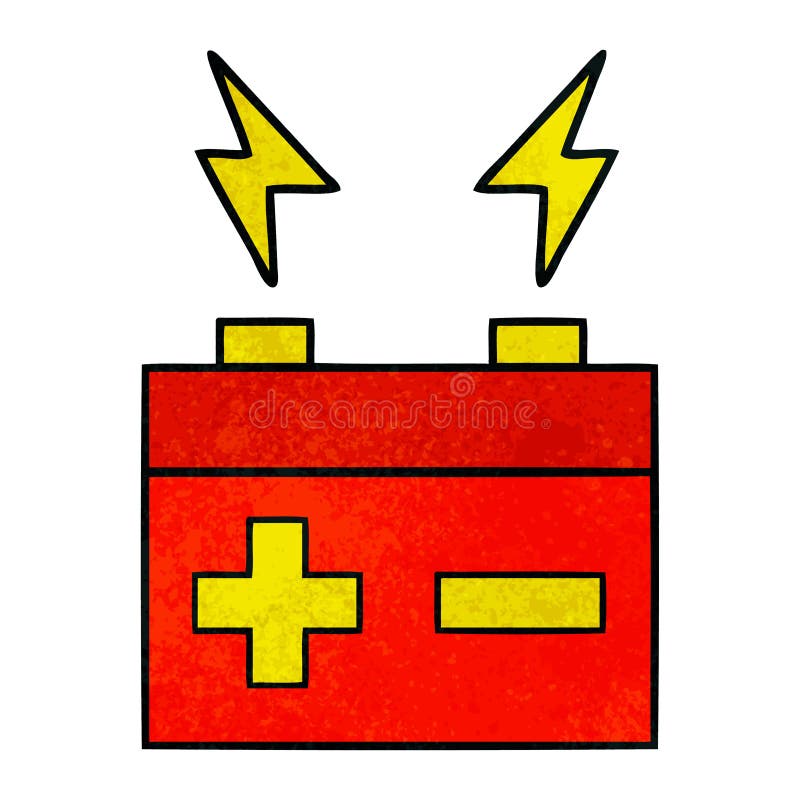 retro grunge texture cartoon electrical battery