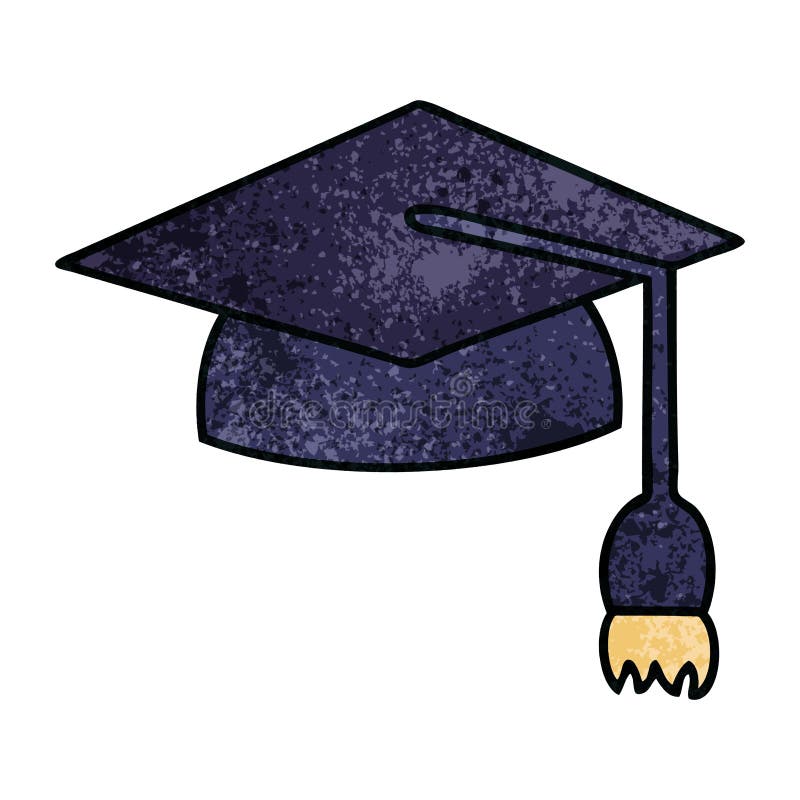 retro grunge texture cartoon graduation cap