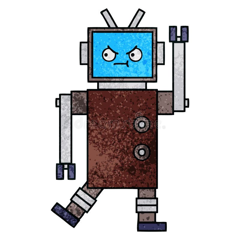 retro grunge texture cartoon of a robot