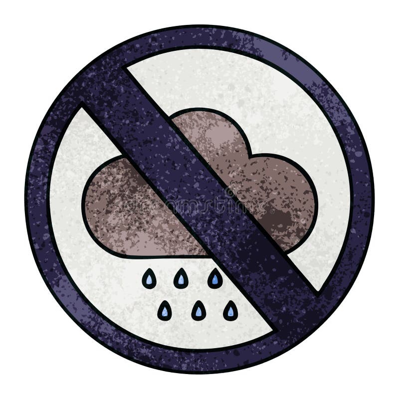 Retro grunge texture cartoon storm rain cloud sign stock illustration