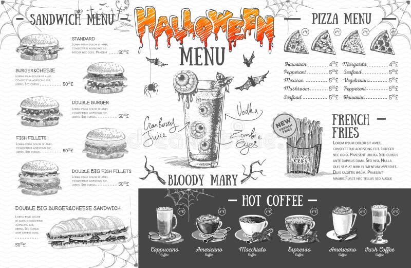 Retro halloween menu design. Restaurant menu. French restaurant menu design template vectors