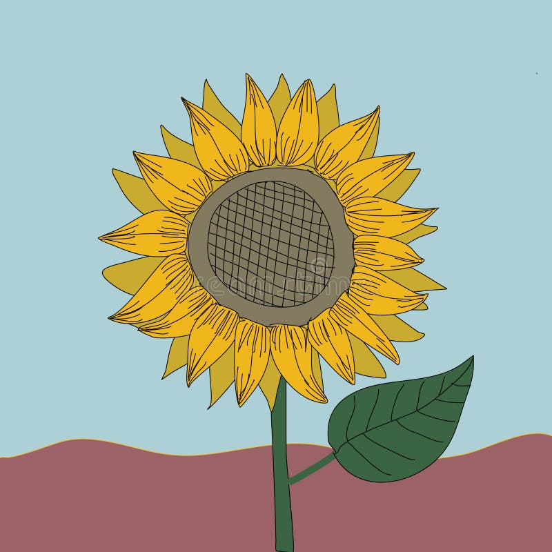 Retro Hand Drawn Sunflower in Blue Sky Vector Stock Vector ...