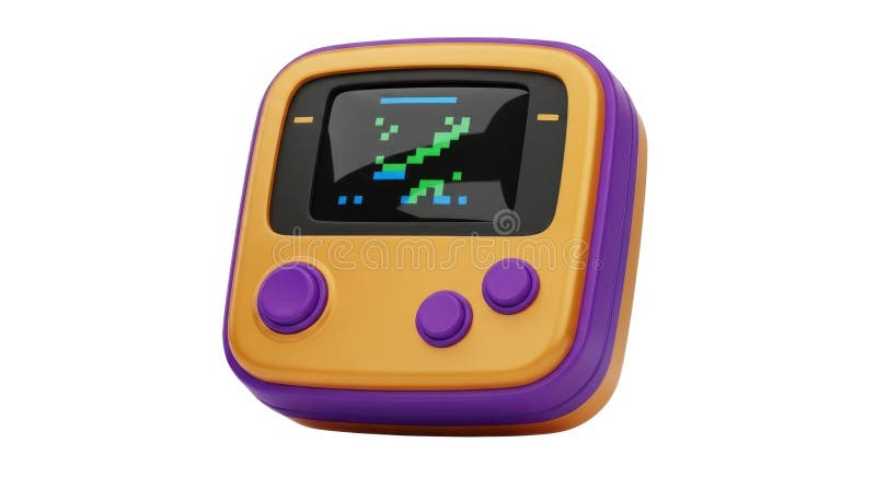Retro handheld console met pixel game scherm op witte achtergrond vector illustratie