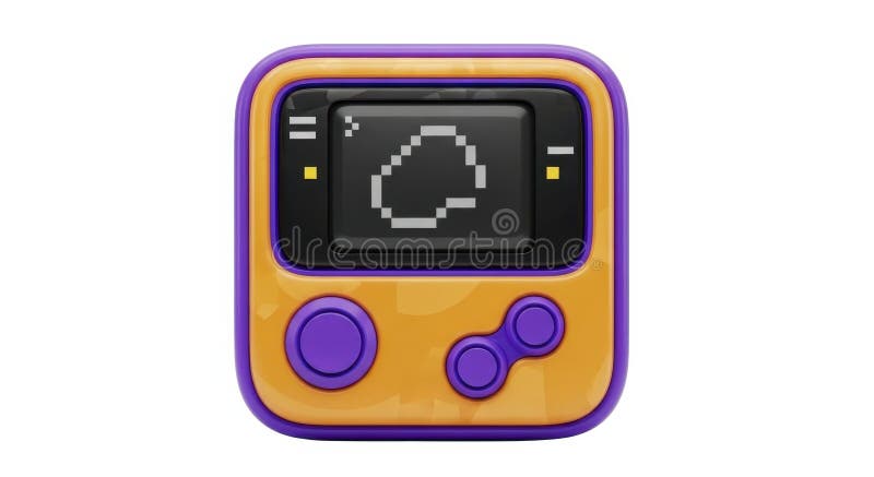 Retro handheld gameapparaat met pixelated cloud icoon display vector illustratie