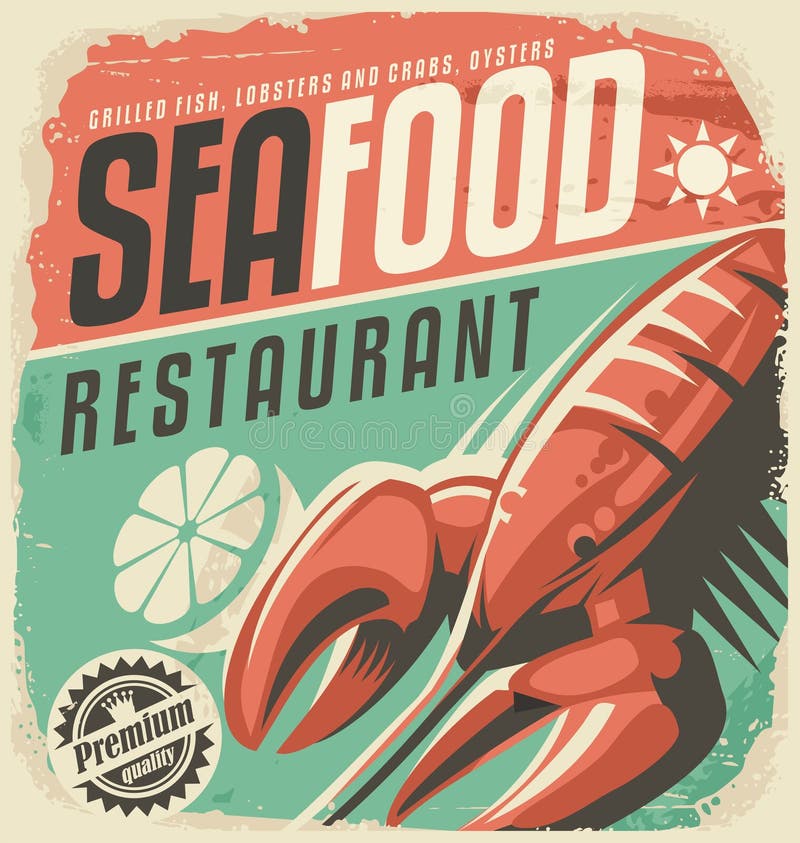 Retro havs- restaurangaffisch med humret