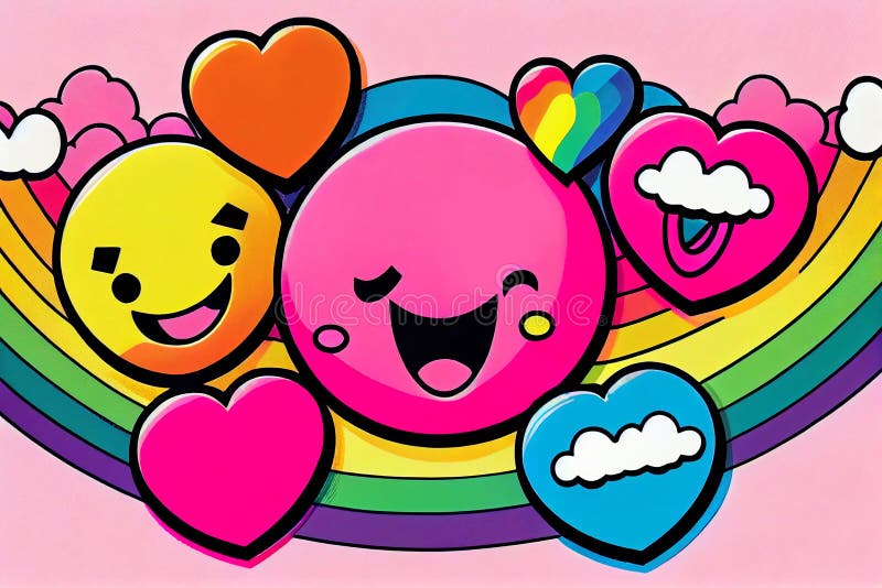 Retro Hearts in Trendy Y2k Psychedelic Style Over Pink. Y2K Aesthetic ...