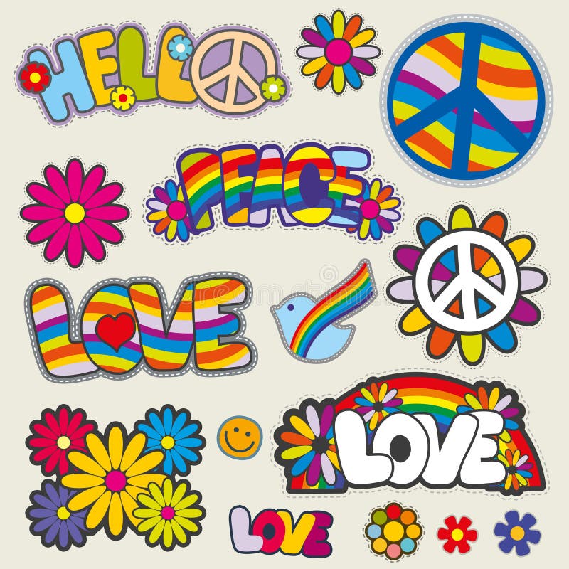 Retro hippie patches vector emblems