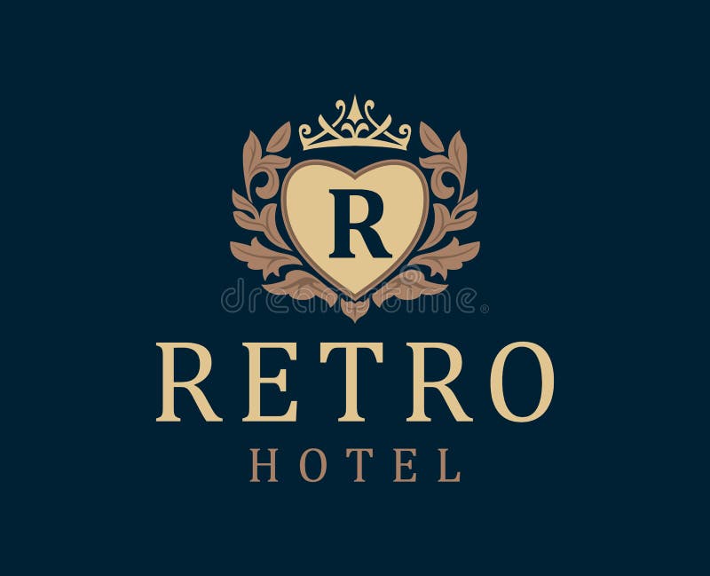 Retro Hotel. Letter emblem R in heart with crown. vector illustration Retro Hotel. Letter emblem R in heart with crown. vector illustration