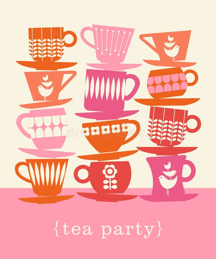 Retro illustration of stacks of tea cups