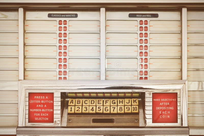 Retro styled image of an old jukebox with empty music labels. Retro styled image of an old jukebox with empty music labels