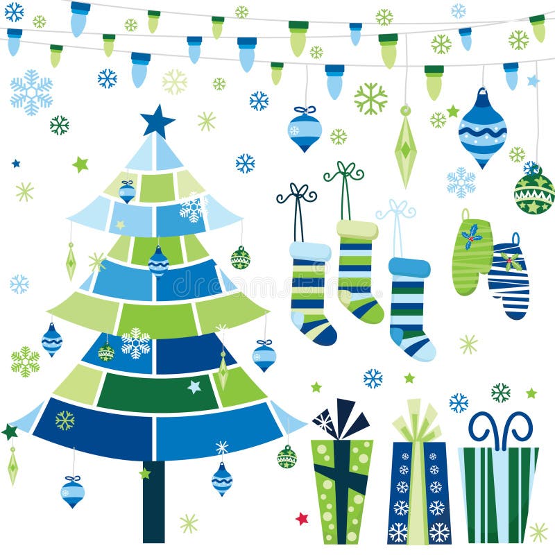 Retro insieme di elementi di progettazione di Natale illustrazione vettoriale Retro insieme di elementi di progettazione di Natale illustrazione vettoriale
