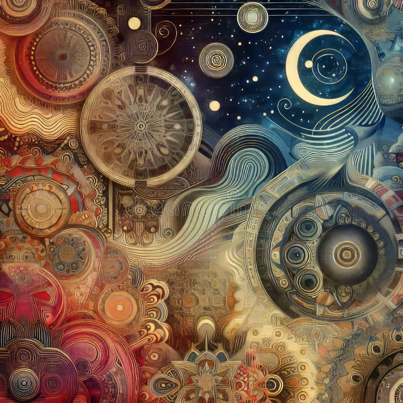 A retro inspired background of vintage patterns and psychedeli stock photography