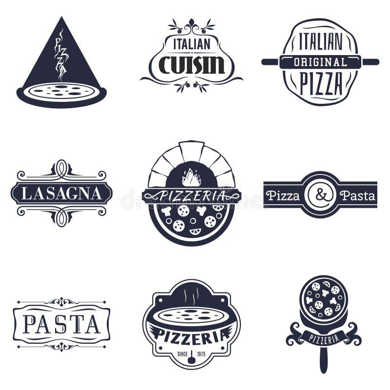 Retro Italiaanse etiketten van het keukenrestaurant, emblemen