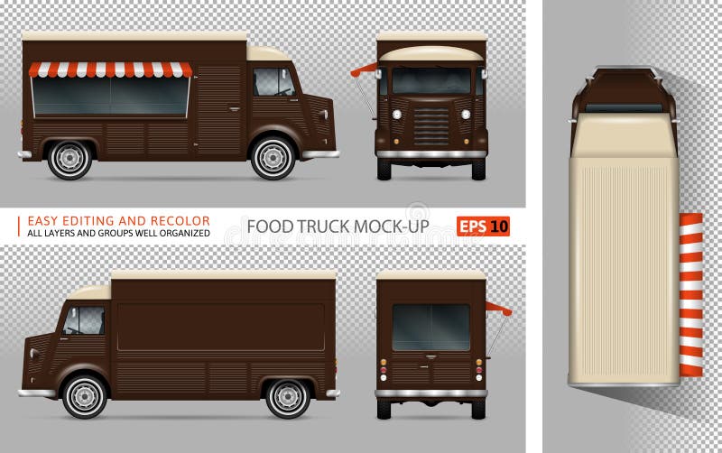 Retro jedzenie ciężarówki wektoru mockup royalty ilustracja Retro jedzenie ciężarówki wektoru mockup royalty ilustracja