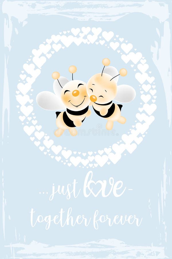 Retro Karte Bienen in Der Liebe Vektor Abbildung Illustration von