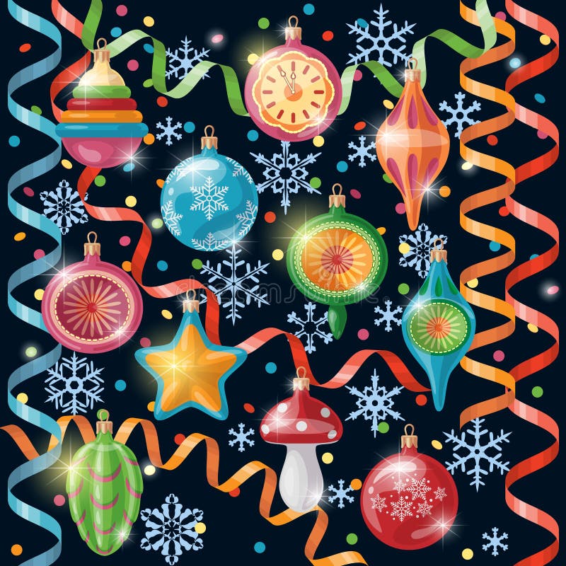 Retro Kerstmisdecoratie op dark worden geplaatst die vector illustratie Retro Kerstmisdecoratie op dark worden geplaatst die vector illustratie