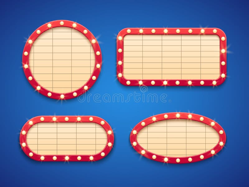 Retro kina lub teatru świateł markizy sztandar Klasyczni rocznika Hollywood filmu billboardy z lampami rama występować samodzieln ilustracji Retro kina lub teatru świateł markizy sztandar Klasyczni rocznika Hollywood filmu billboardy z lampami rama występować samodzieln ilustracji