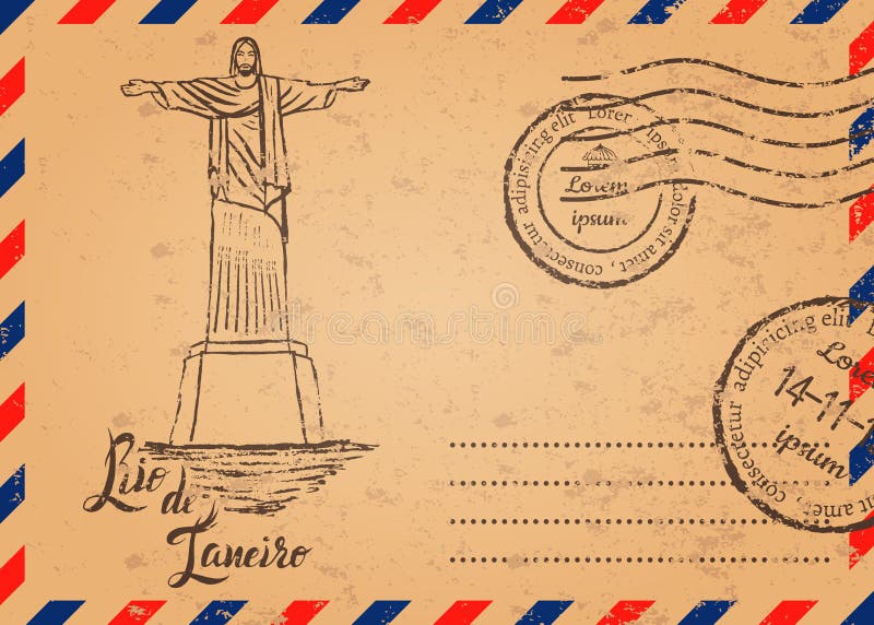 Retro koperta z znaczkami, Chrystus odkupiciel ilustracji Retro koperta z znaczkami, Chrystus odkupiciel ilustracji