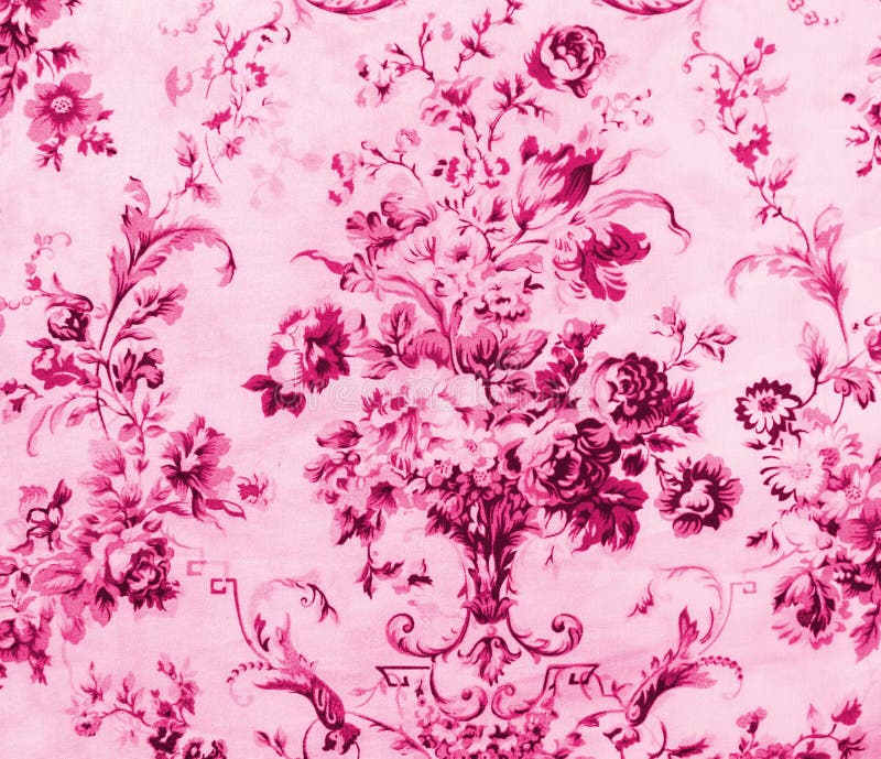 Retro Lace Floral Seamless Pattern on Pink Fabric Background Stock