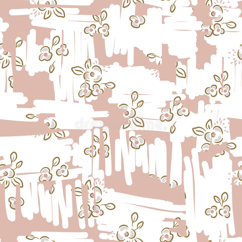 Retro light floral seamless pattern with hand-drawn rose flowers. Simple plants scratched pale color texture.